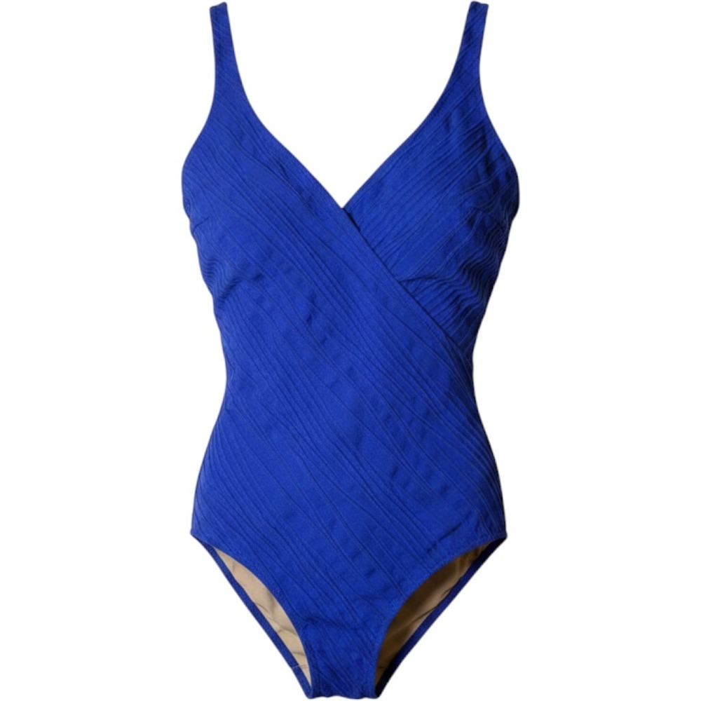Gottex Women One Piece Swimsuit 6‎ Blue Surplice Pleated Textured Vintage Chic